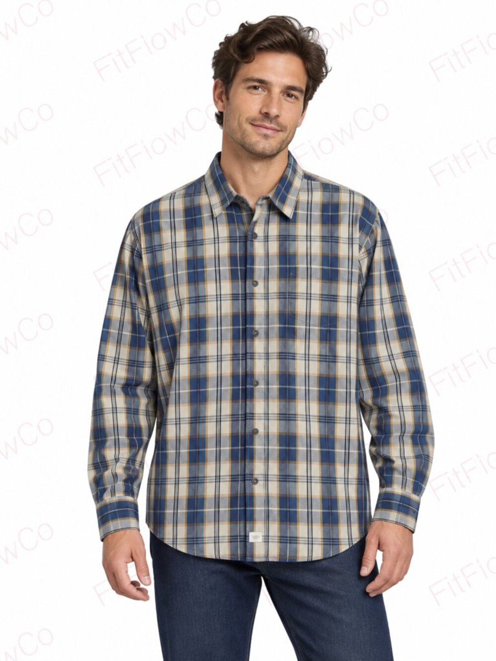 Wrangler Jeans Co Premium Quality Men’s XL Blue Plaid Cotton Long Sleeve Shirt